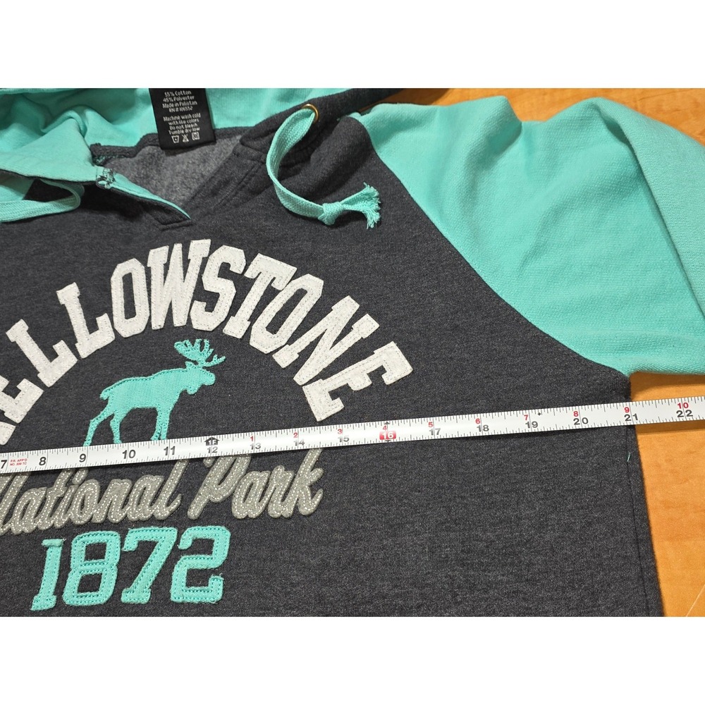 Prairie Mountain Yellowstone National Park Hoodie Gray Mint Green Womens Large - Picture 6 of 7